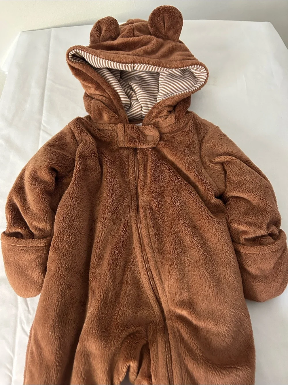 Carter's Brown Fleece Bear Hooded Footed One-Piece